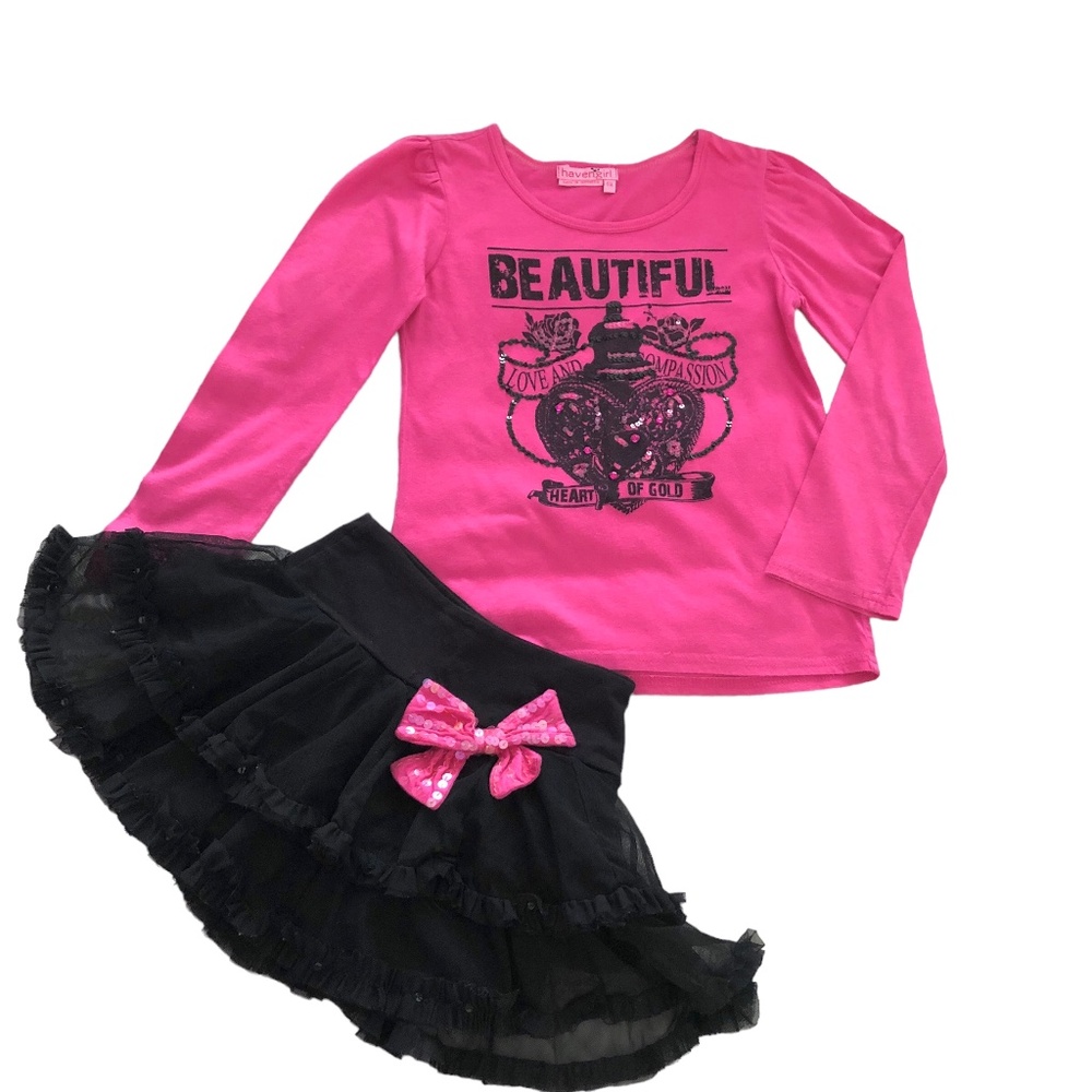 Havengirl Black Tulle Skort Pink Tee Outfit 6X